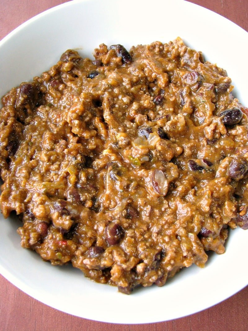 Close up photo of 5 Ingredient Taco Soup in a white bowl