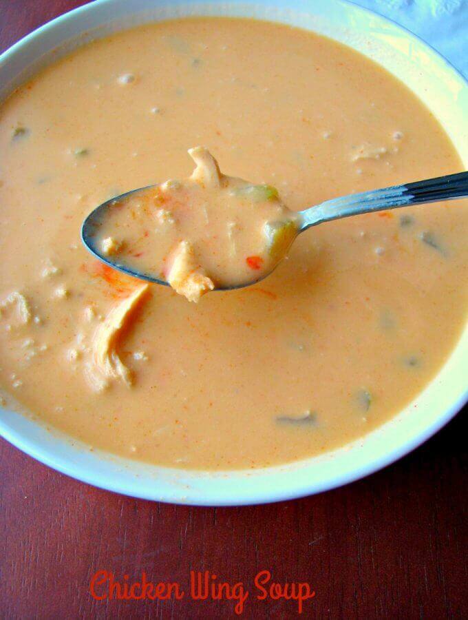 Everything you love about chicken wings in soup form! This Chicken Wing Soup is loaded with chopped chicken, celery, wing sauce, and blue cheese, plus it's healthier than fried wings.