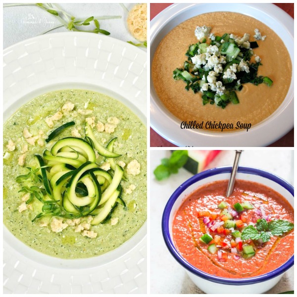 Collage photo of three kinds of chilled soups