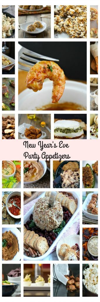 long collage photo of New Year's party appetizers