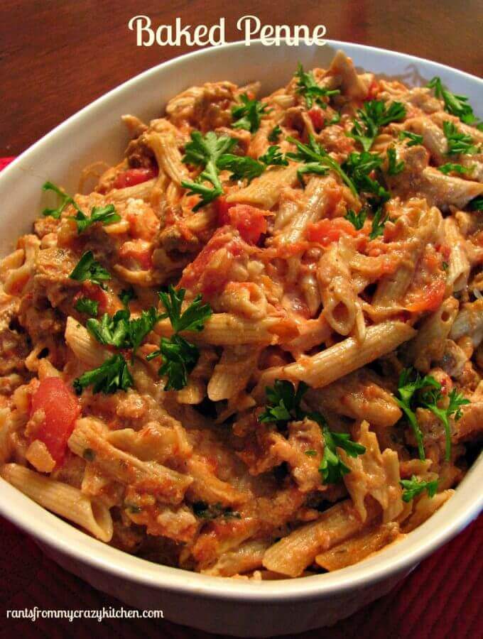 Baked Penne Pasta- Baked Penne A lightened up version of classic Baked Ziti. Still delicious and indulgent!