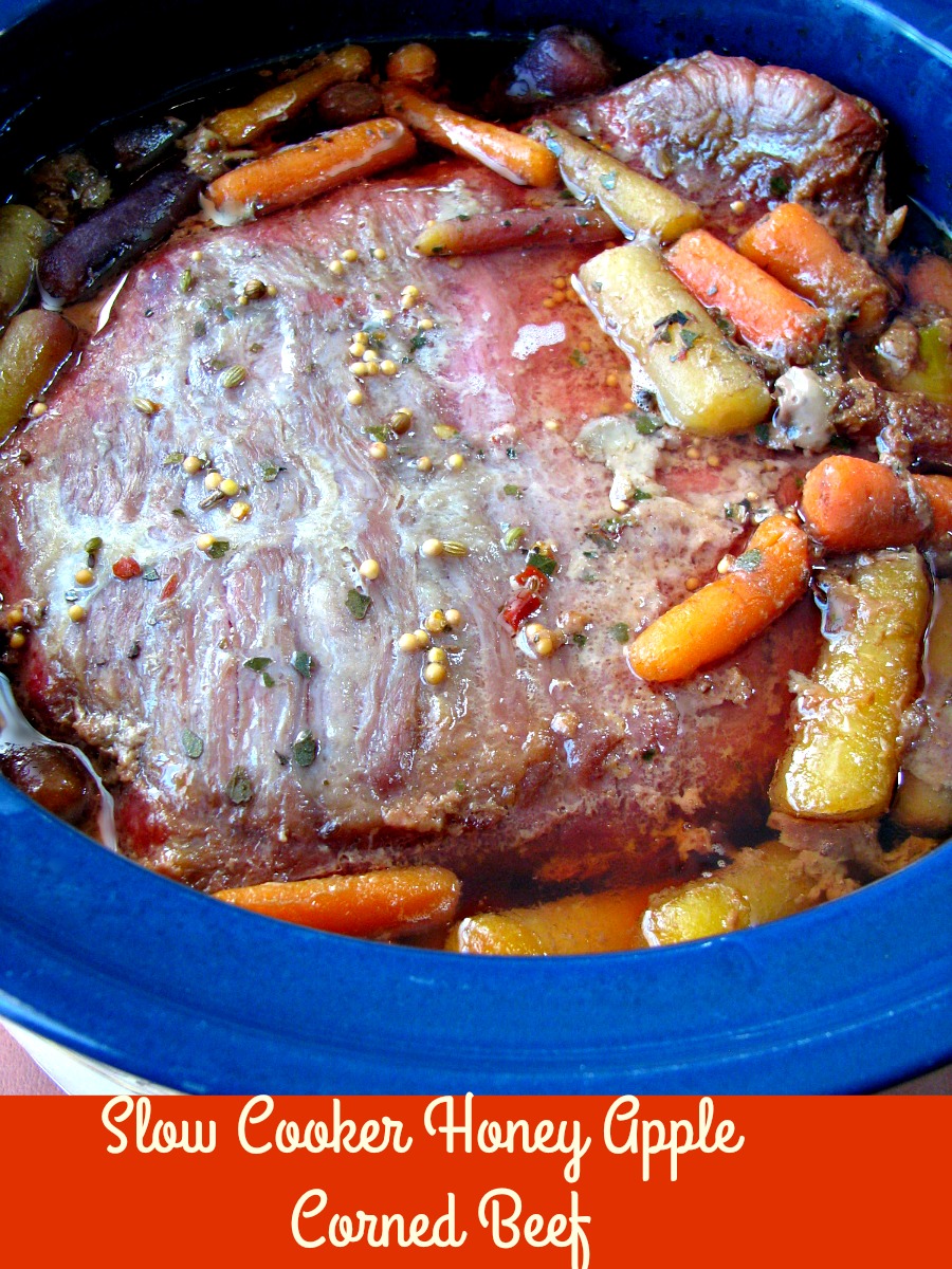 Three ingredient Slow Cooker Honey Apple Corned Beef made with only apple juice and honey is great for St. Patrick's Day or any day of the week.