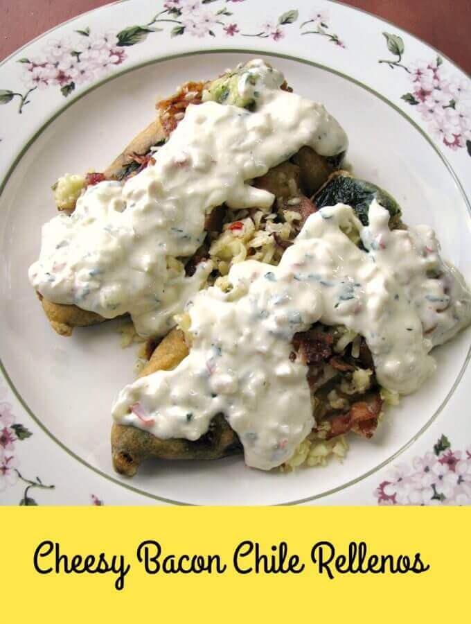 Have chile rellenos for brunch with these Cheesy Bacon Chile Rellenos topped with chipotle cilantro cream sauce.