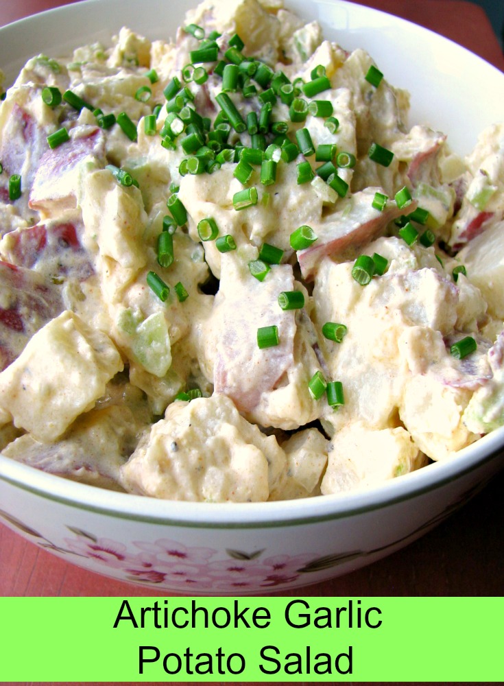  Creamy, tangy, Artichoke Garlic Potato Salad made quickly and easily with just a few ingredients. This potato salad is flavorful but not overpowering!