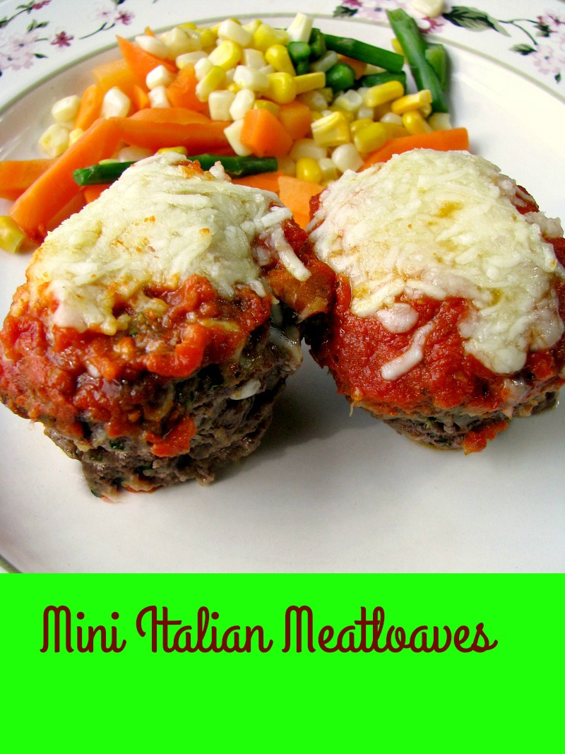 Mini Italian Meatloaves, ground beef filled with shredded zucchini and mozzarella cheese, topped with your favorite marinara sauce and more cheese, is a simple weeknight dinner.