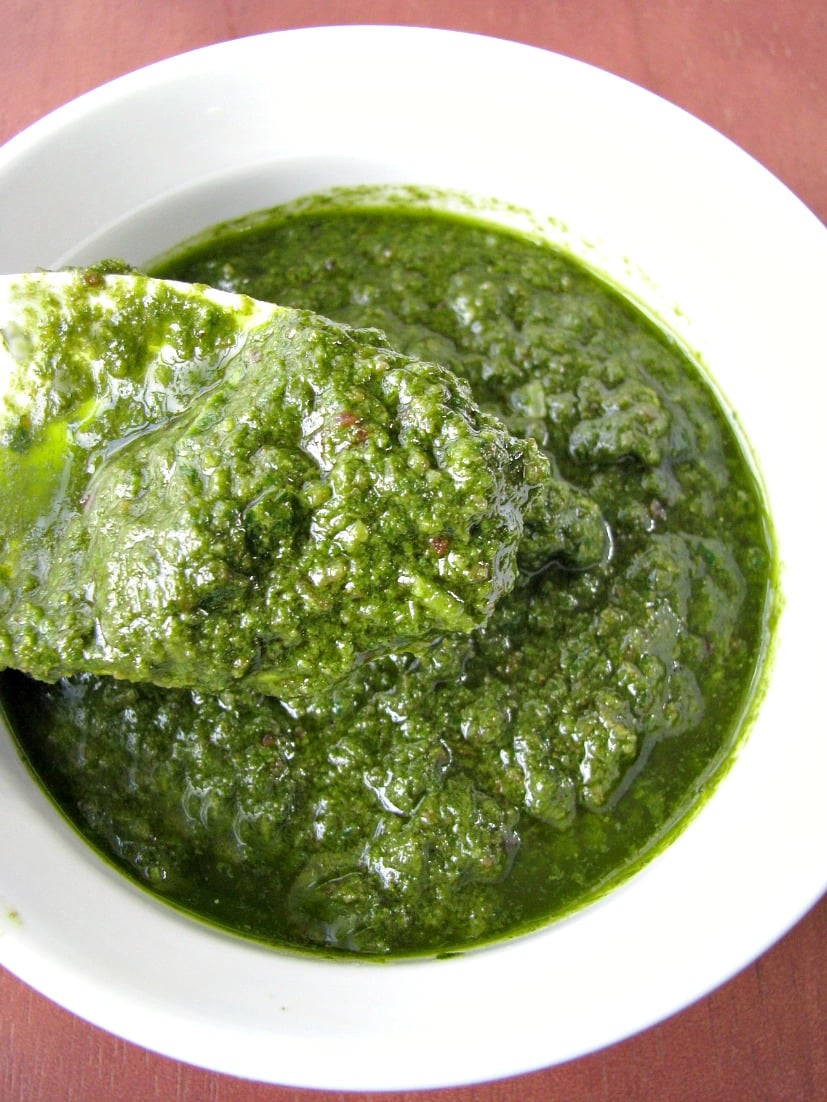 Homemade Bacon Pesto, with fresh basil and crispy bacon, makes a great topping for chicken or pasta, spread for pizza, or use it as a dip for crusty bread.