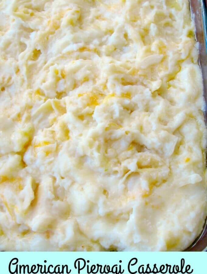 Comfort food at its finest, this American Pierogi Casserole is filled with mashed potatoes, egg noodles, onions, American and cheddar cheese, and lots of butter. It's great for any get together or a warm, cosy dinner.