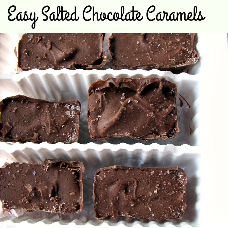 Make these Easy Salted Chocolate Caramels today! Made with melted chocolate chips and store-bought caramel topping, they are the perfect Christmas gift, if you can stop yourself from eating them all first!