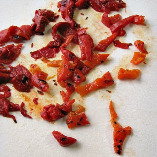 photo of chopped Cento brand roasted red peppers