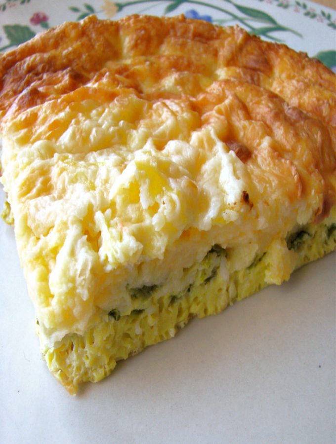 photo of a piece of chile relleno casserole on a small plate