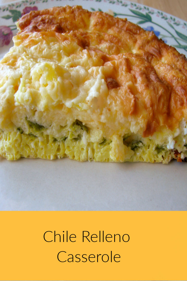 photo of a slice of chile relleno casserole on a plate