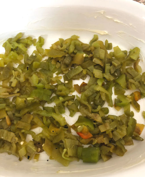 photo of chopped chiles in a baking dish