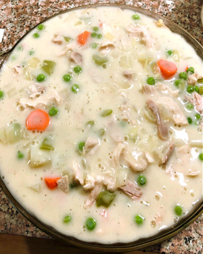 photo of creamy broth filled pot pie