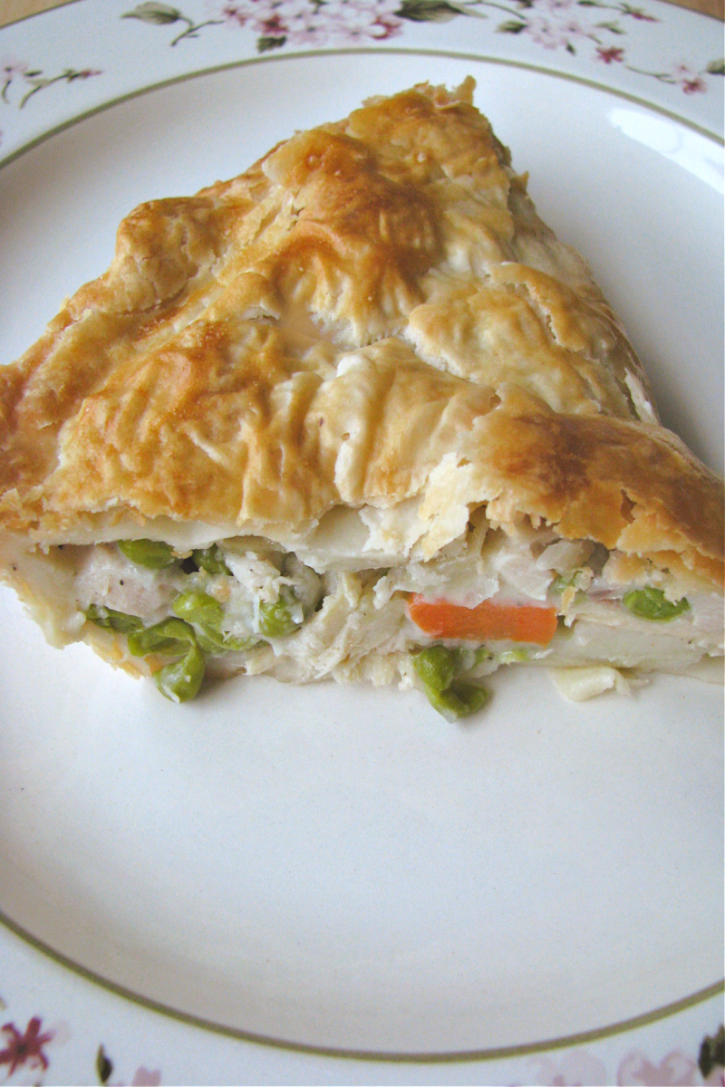 photo of a slice of pot pie on a plate